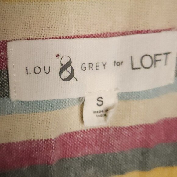 Lou & Grey For Loft Linen Blend Striped Button Front Top Small - Picture 4 of 5